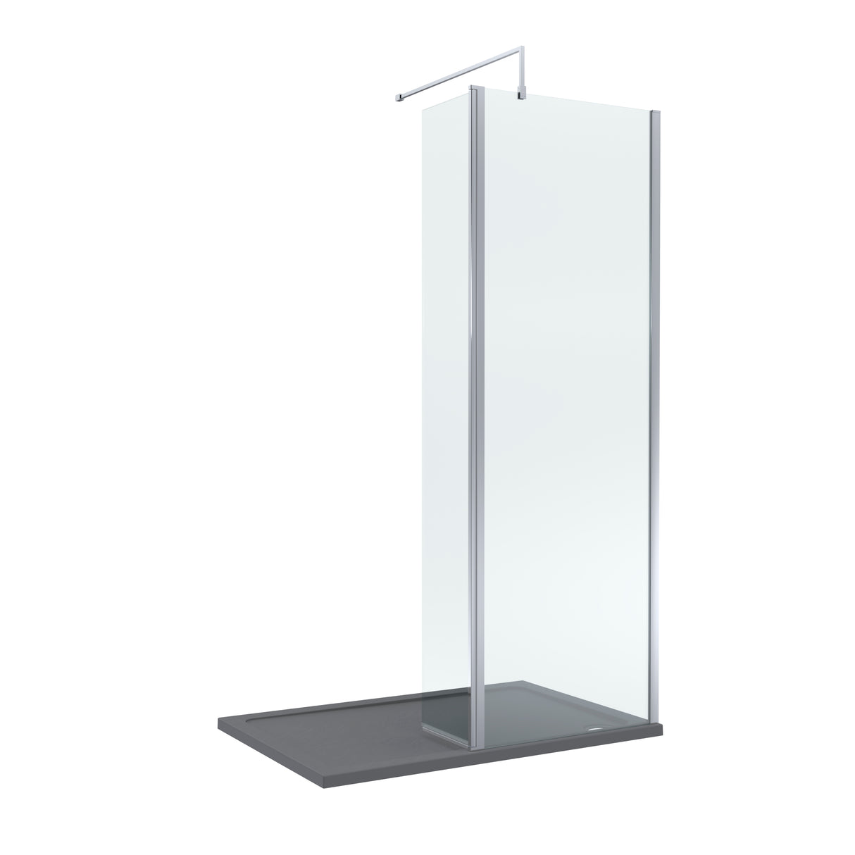 8mm Glass Walk In Wetroom Screen and Hinged Return Screen and Shower Tray - Choice of Size and Finish