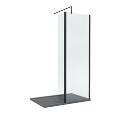 Contemporary 8mm Glass Walk In Wetroom Screen and Hinged Return Screen and Shower Tray - Choice of Size and Finish