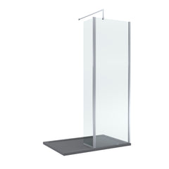 Contemporary 8mm Glass Walk In Wetroom Screen and Hinged Return Screen and Shower Tray - Choice of Size and Finish