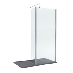 Contemporary 8mm Glass Walk In Wetroom Screen and Hinged Return Screen and Shower Tray - Choice of Size and Finish