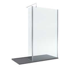 Contemporary 8mm Glass Walk In Wetroom Screen and Hinged Return Screen and Shower Tray - Choice of Size and Finish