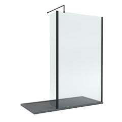 Contemporary 8mm Glass Walk In Wetroom Screen and Hinged Return Screen and Shower Tray - Choice of Size and Finish