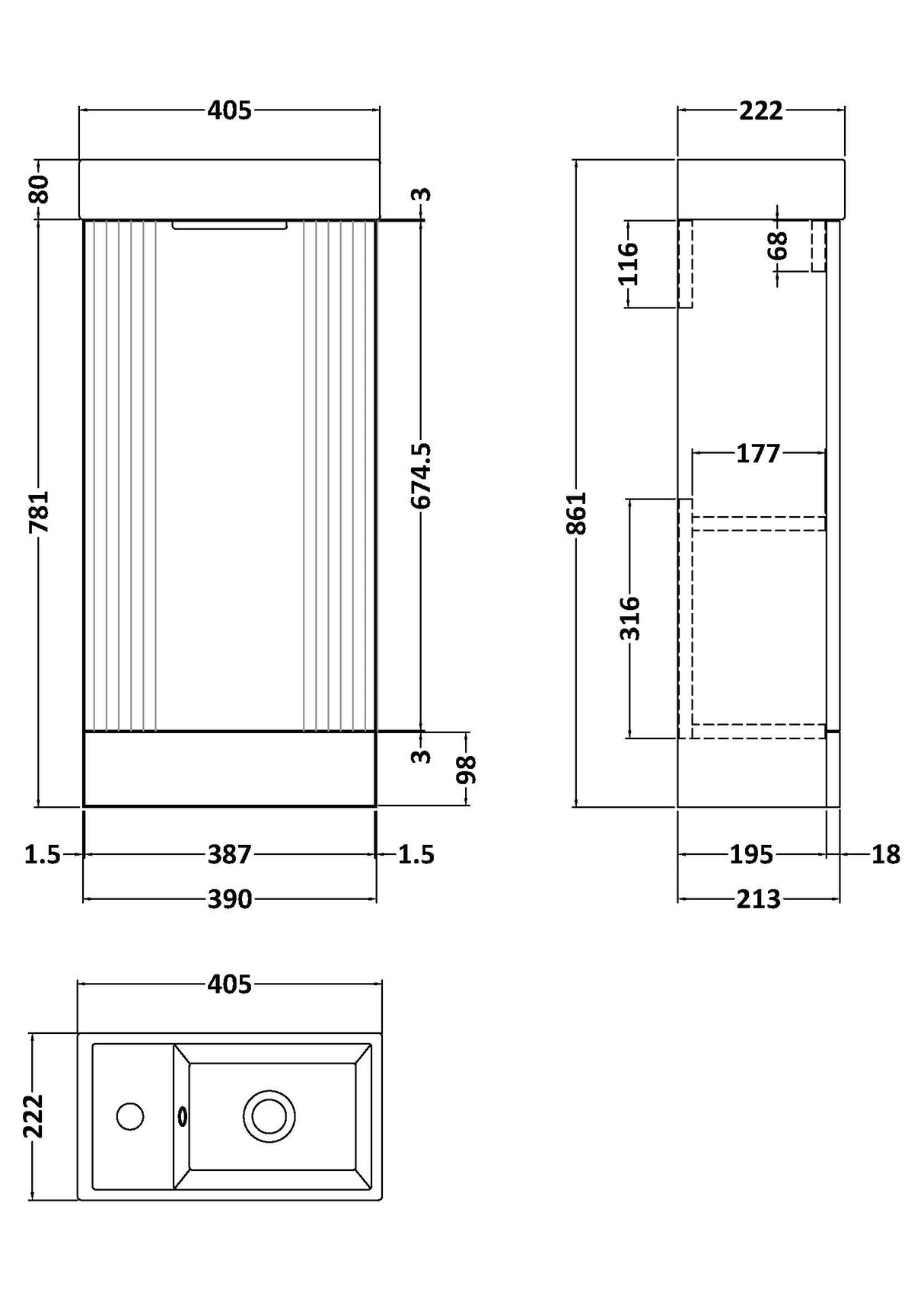 Retro Floor Standing  Bathroom Cloakroom Vanity Basin Unit - Multiple Colours