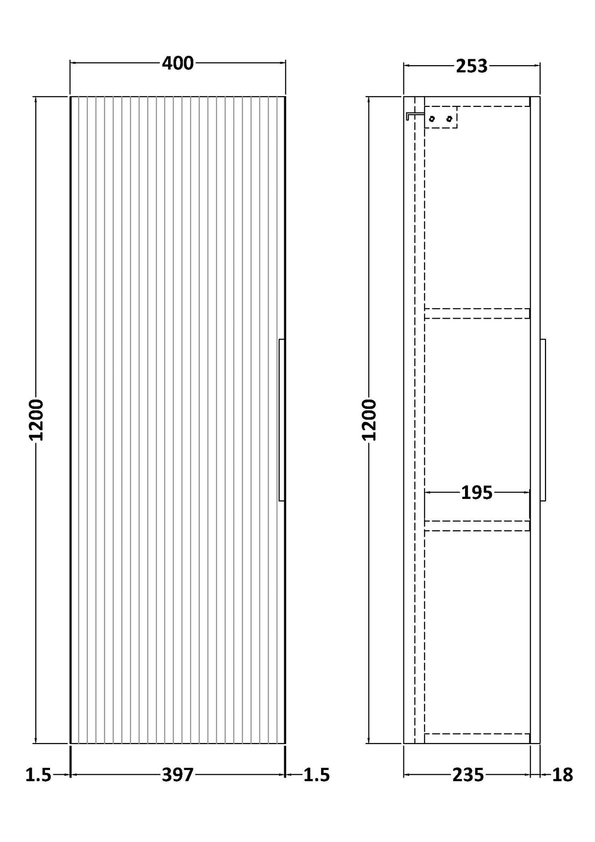Fluted Tall Bathroom Unit, 400mm, Multiple Colours and Handle Options