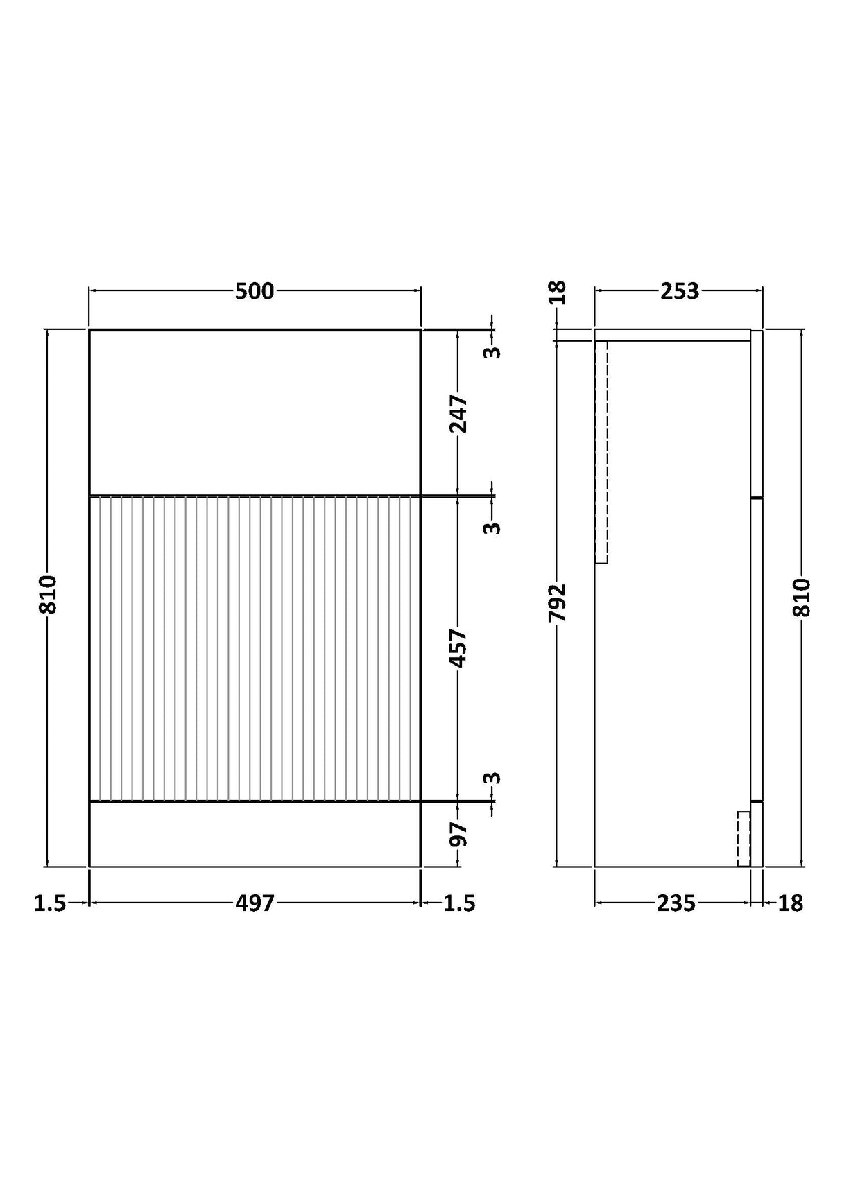 Fluted Front Floor Standing WC Unit, 500mm, Choice of Colour