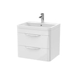 Modern 2-Drawer Wall Hung Vanity Basin Unit with Ceramic Basin - 600mm
