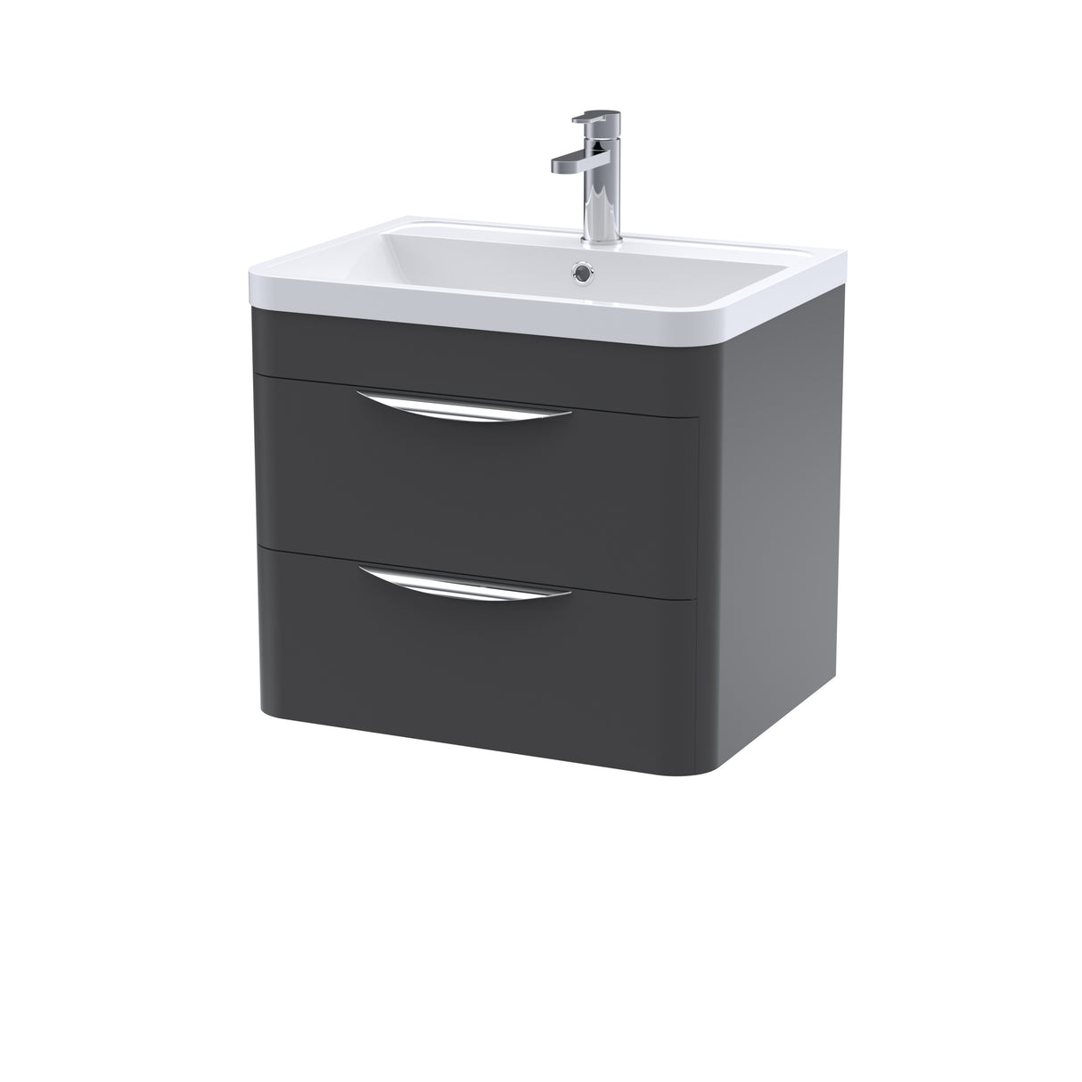 Modern 2-Drawer Wall Hung Vanity Basin Unit with Ceramic Basin - 600mm