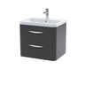 Modern 2-Drawer Wall Hung Vanity Basin Unit with Ceramic Basin - 600mm