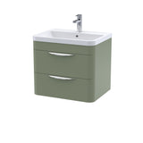Modern 2-Drawer Wall Hung Vanity Basin Unit with Ceramic Basin - 600mm