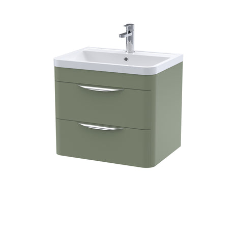 Modern 2-Drawer Wall Hung Vanity Basin Unit with Ceramic Basin - 600mm