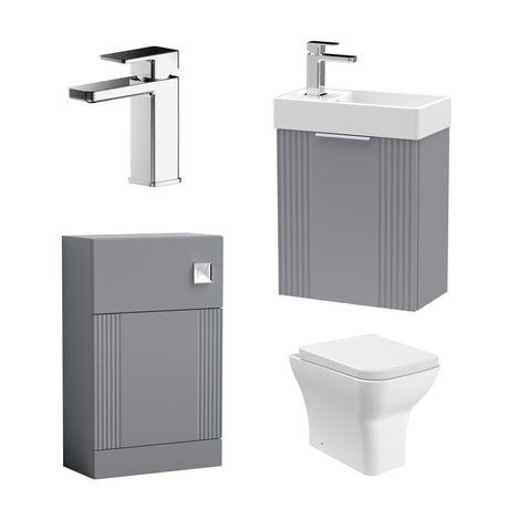 Retro Cloakroom Suite - Wall Hung Basin Unit, Toilet & Tap
