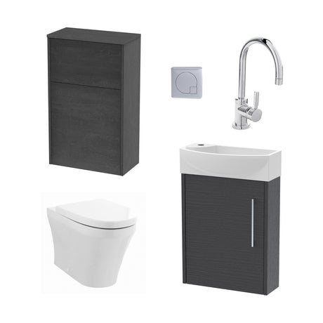 Power Wall Hung Cloakroom Bundle - Vanity, WC Unit, Toilet & Tap