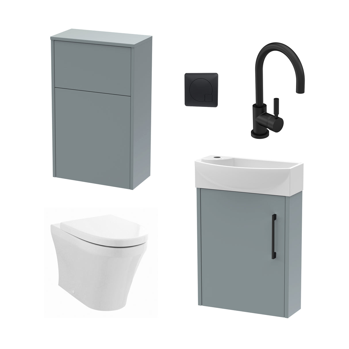 Power Wall Hung Cloakroom Bundle - Vanity, WC Unit, Toilet & Tap