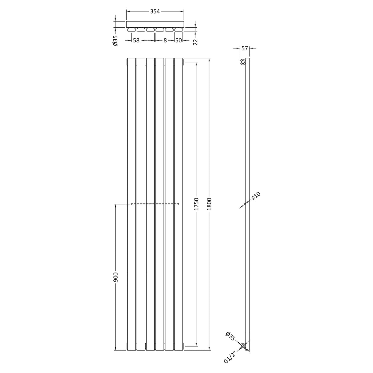Vertical Single Panel Radiator – Square Design, Anthracite or Satin White, 1500mm & 1800mm