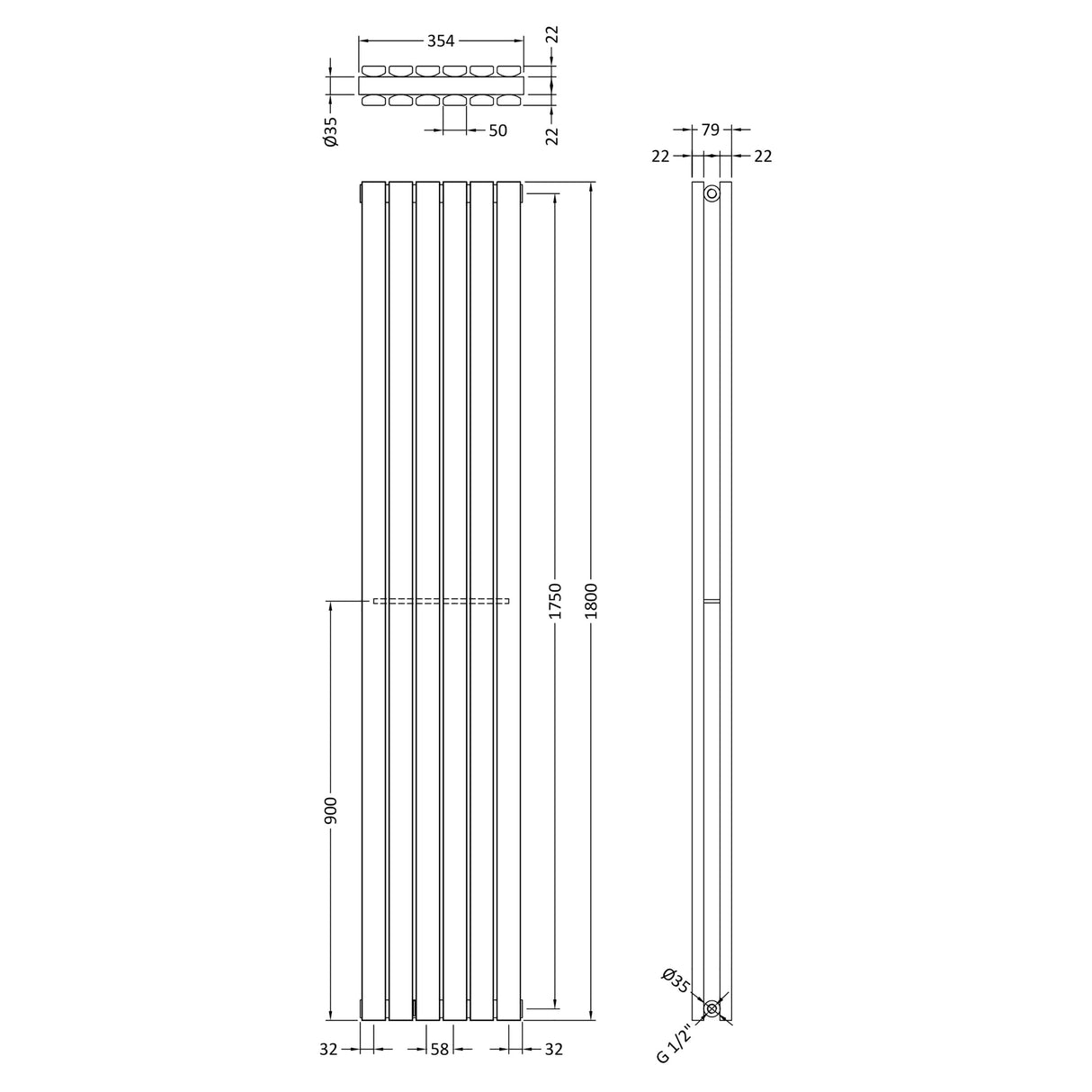 Modern Square Vertical Double Panel Radiator - Choice of Size and Finish