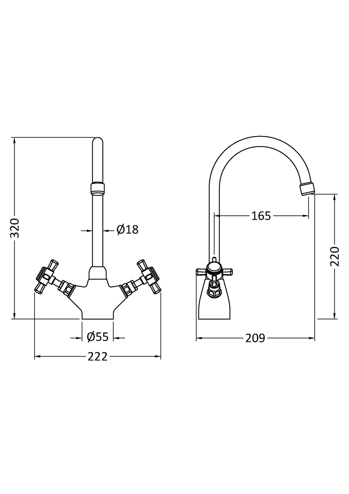 Mono Two Crosshead Handle Sink Mixer Tap - Chrome