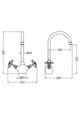 Mono Two Crosshead Handle Sink Mixer Tap - Chrome