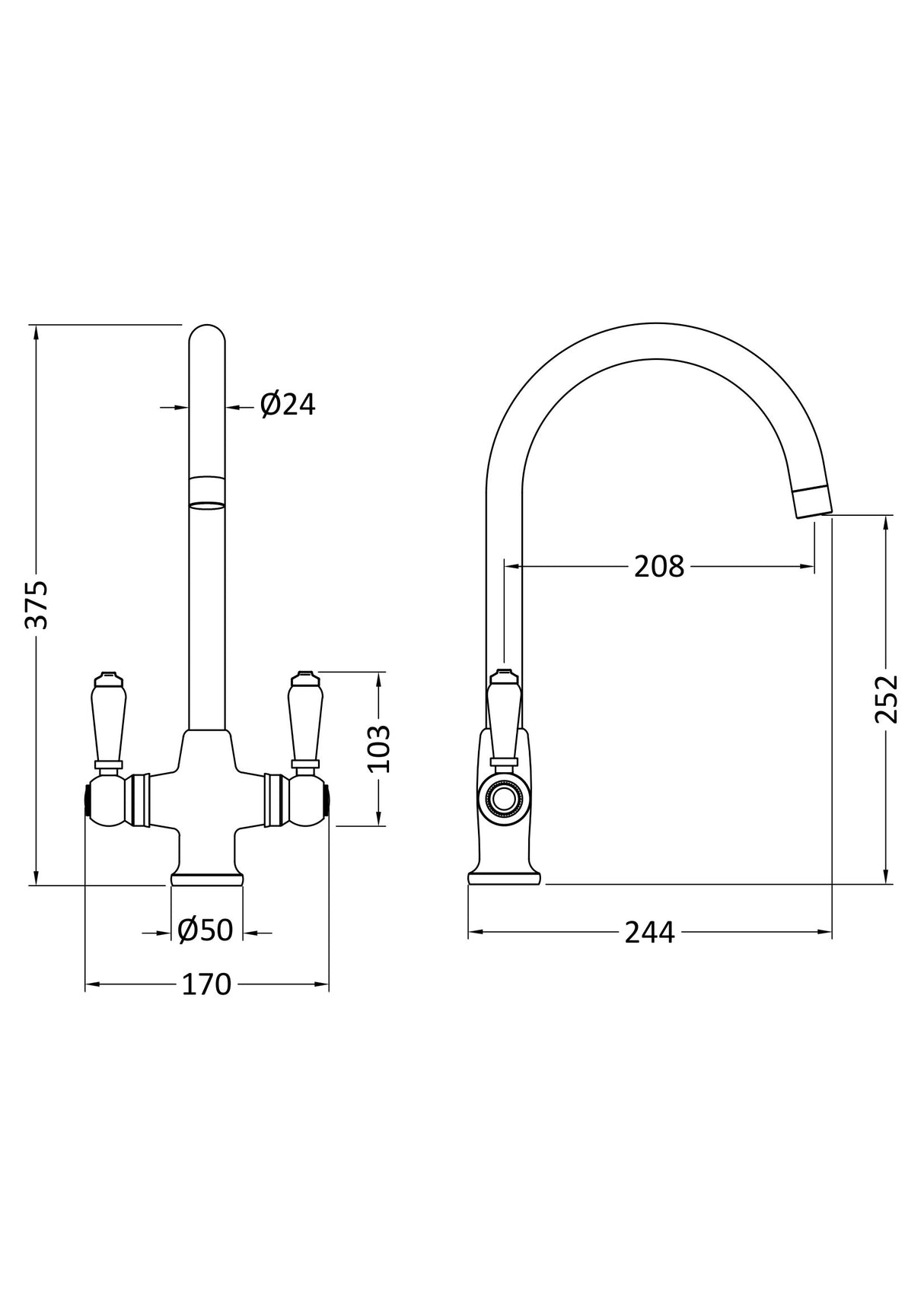 Traditional Mono Mixer Kitchen Tap - Multiple Handle and Finish Options Available