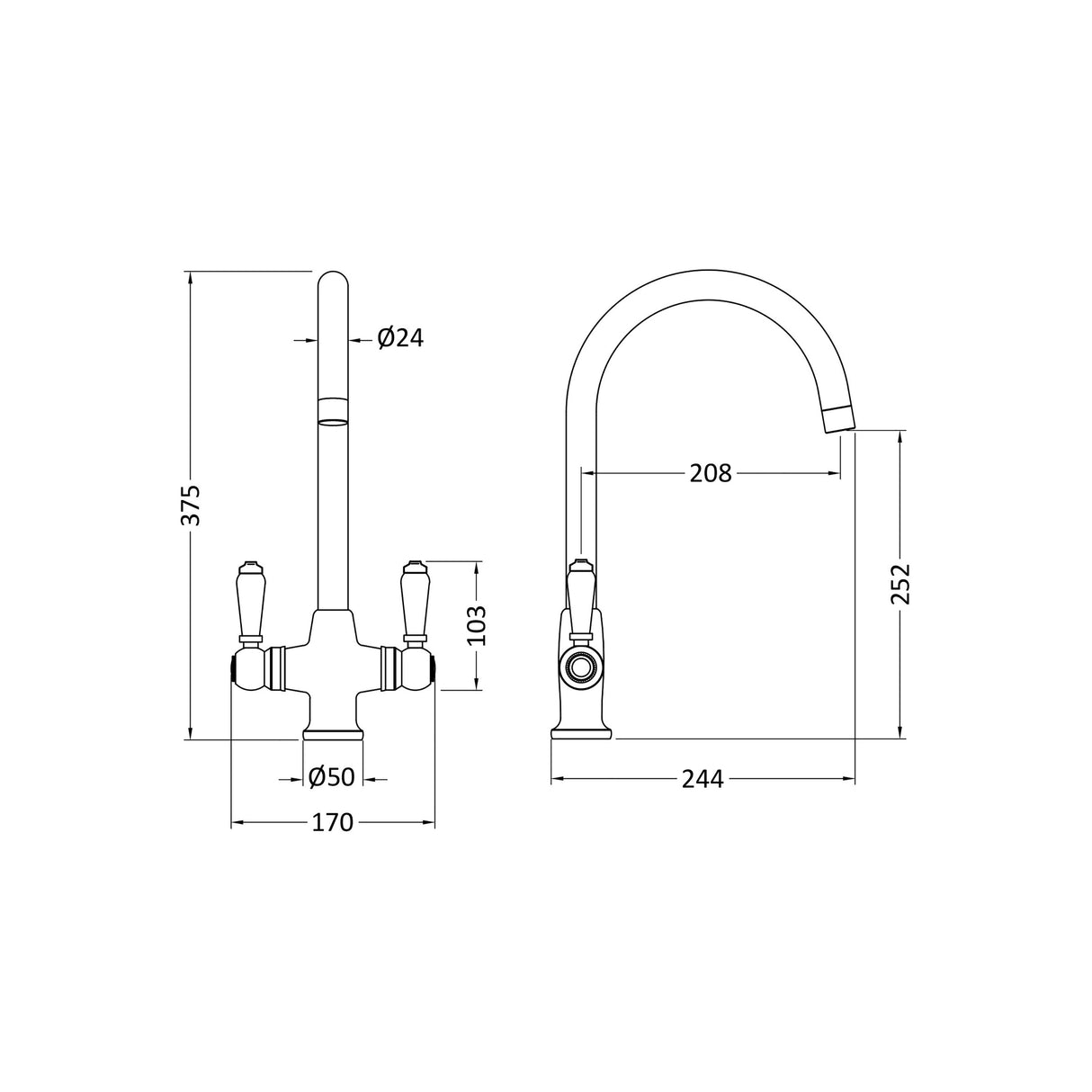 Traditional Mono Mixer Kitchen Tap - Multiple Handle and Finish Options Available