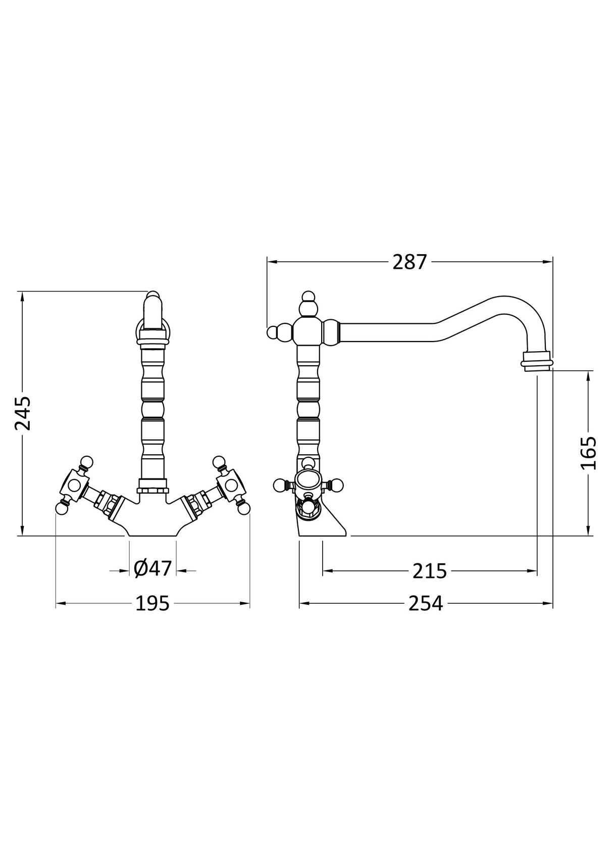 Traditional French Classic Mono Sink Mixer Tap - Available in Multiple Finishes