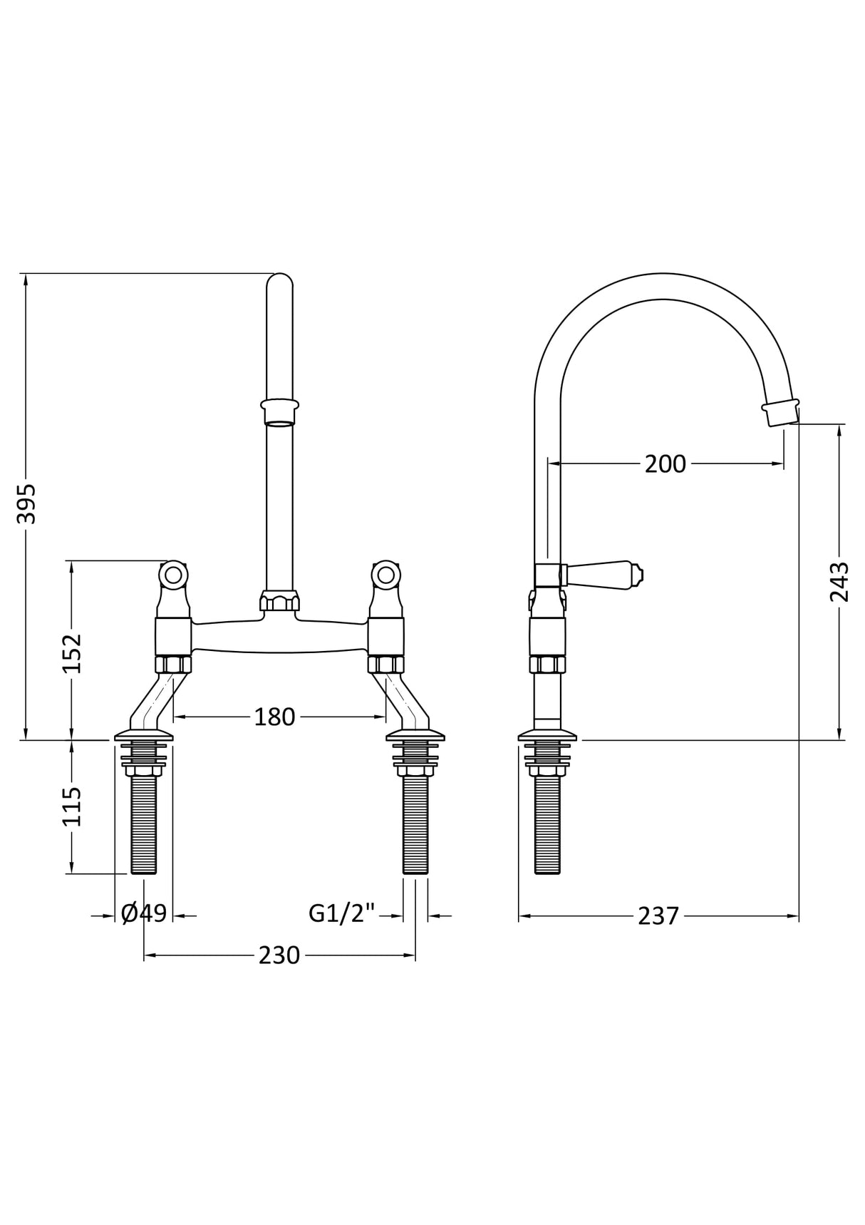 Traditional Bridge Mixer Kitchen Tap - With Multiple Finishes and Handle Options Available