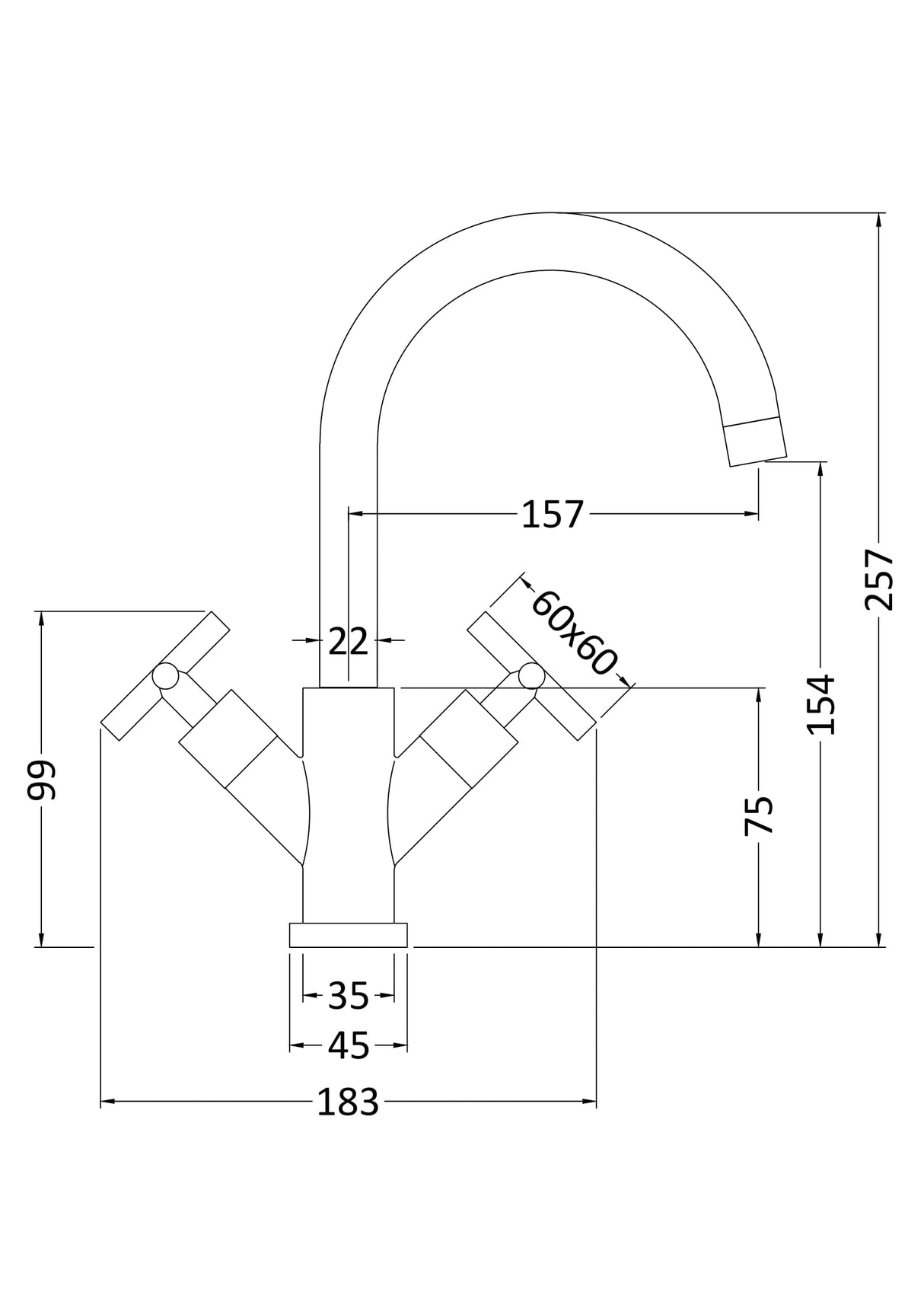 Two Cross Head Handle Kitchen Mixer Tap