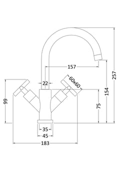 Two Cross Head Handle Kitchen Mixer Tap