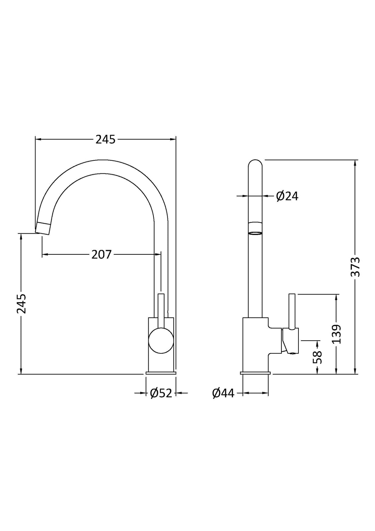 Minimalist Kitchen Mono Mixer Tap with 1 Lever Handle, 436mm - Chrome