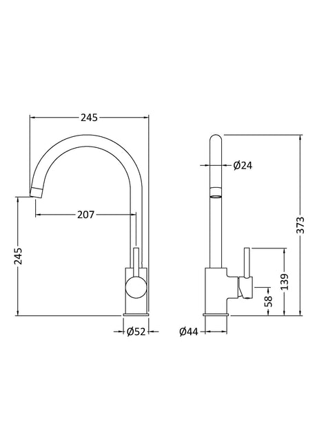 Minimalist Kitchen Mono Mixer Tap with 1 Lever Handle, 436mm - Chrome