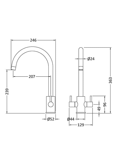 Minimalist Kitchen Mono Mixer Tap with 2 Lever Handles, 436mm - Matt Black