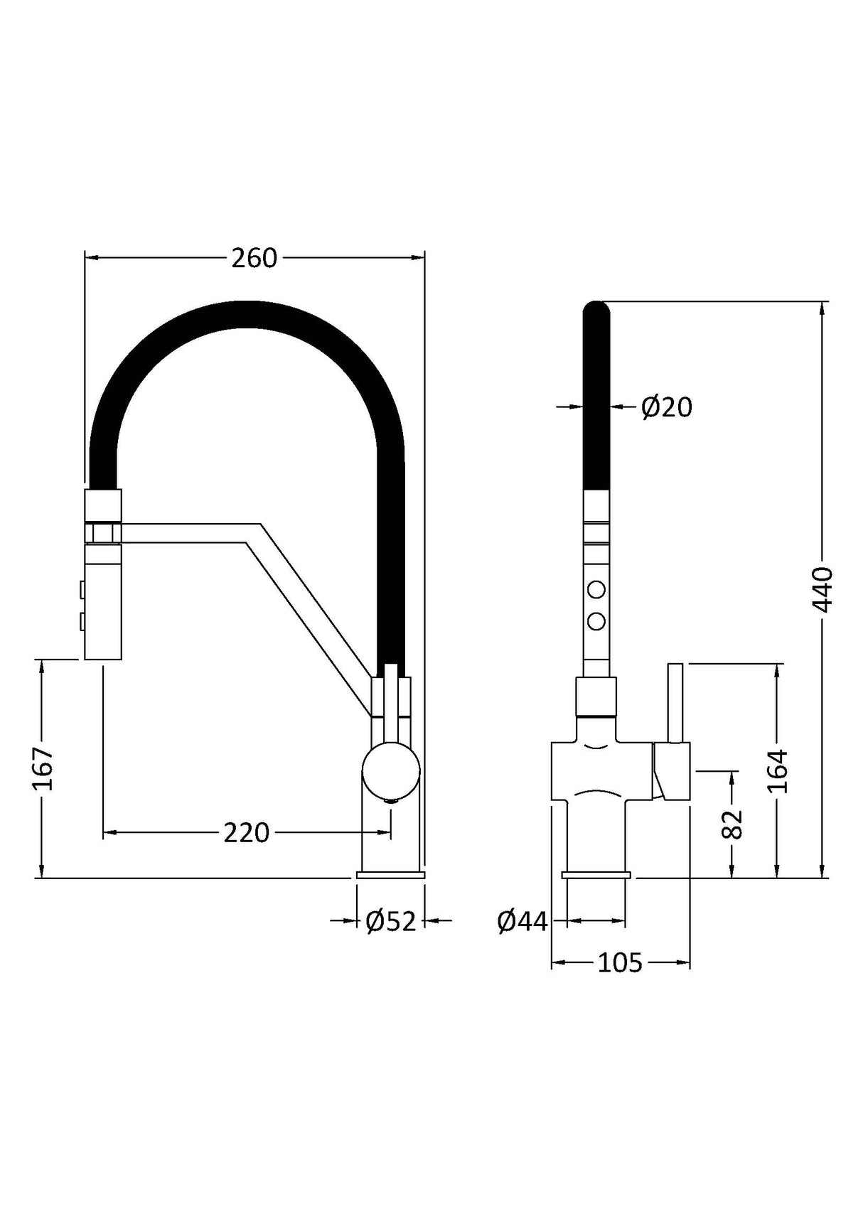 Modern Kitchen Mono Mixer Tap with 1 Lever Handle, 436mm - Chrome