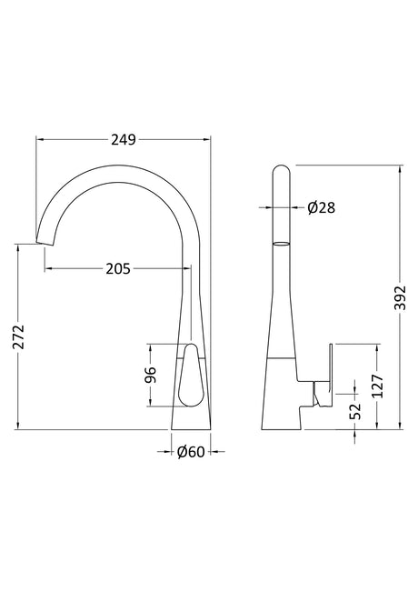 Kitchen Mono Mixer Tap with 1 Lever Handle, 398mm - Chrome