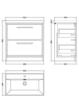 Contemporary Floor Standing 2 Drawer Vanity Unit - Choice of Colour, Basin Type and Size
