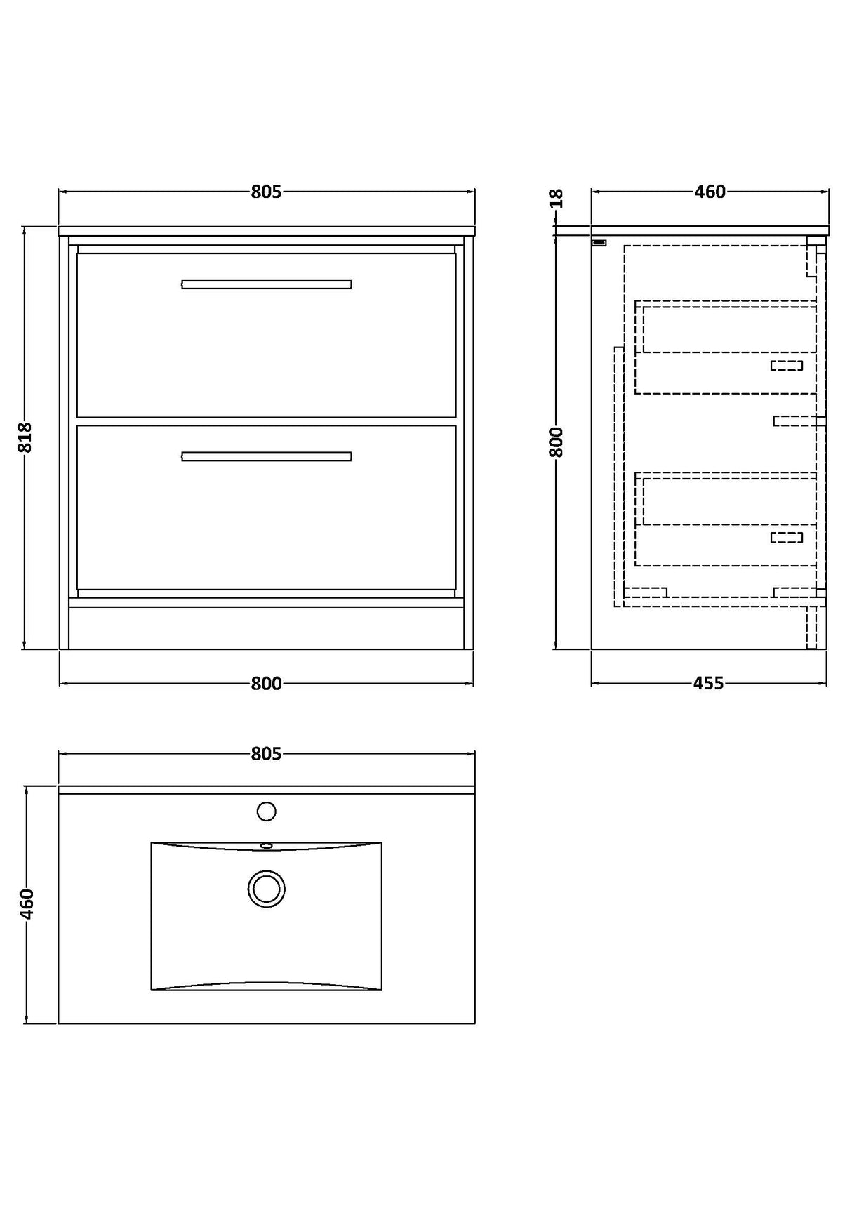Contemporary Floor Standing 2 Drawer Vanity Unit - Choice of Colour, Basin Type and Size