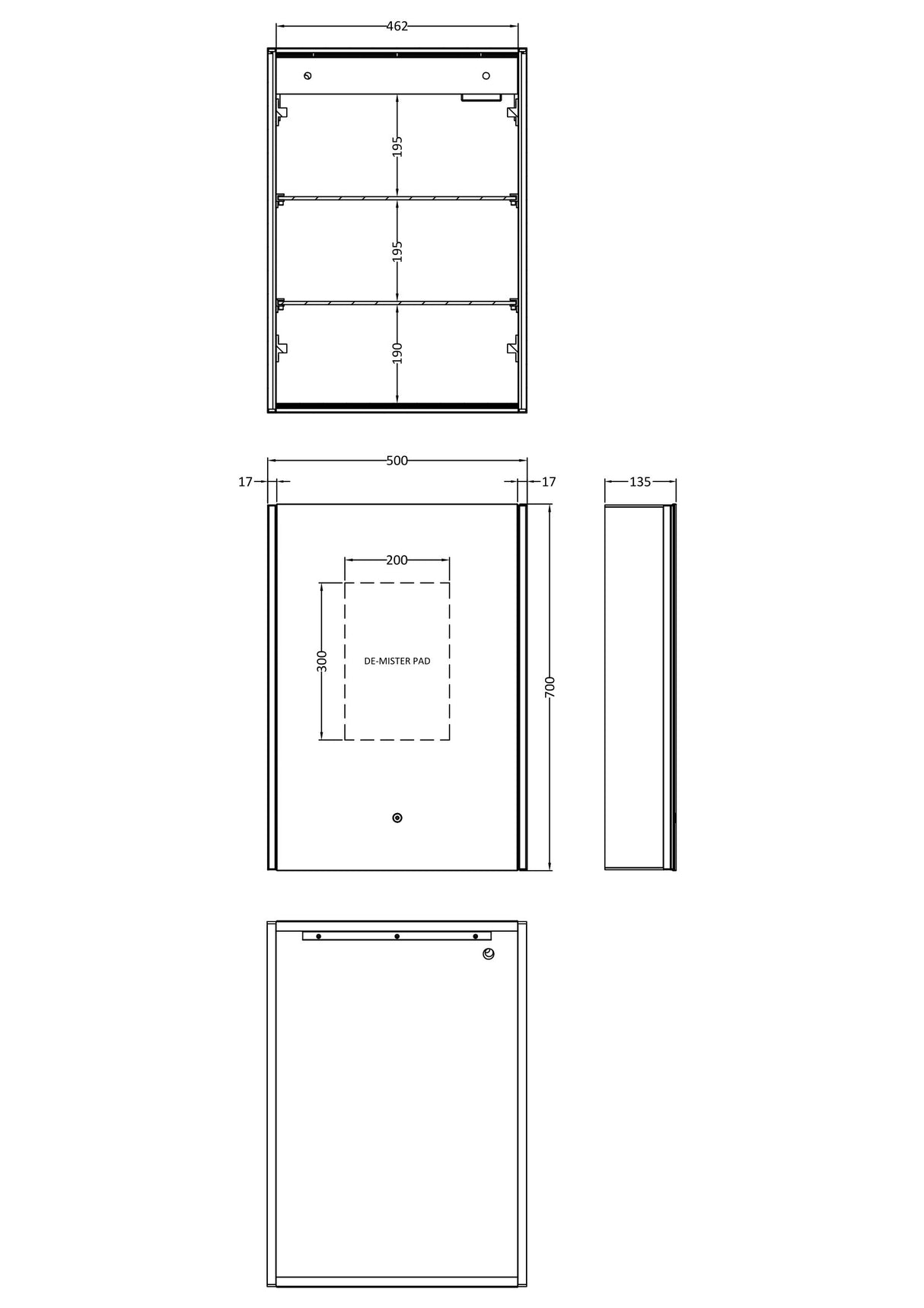 1 Door Touch Sensor Mirror Cabinet with 2 Shelves, Demister & Shaver Socket