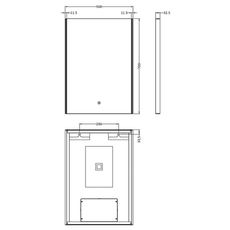 Minimalist Rectangular LED Illuminated Touch Sensor Mirror with Demister, 700mm x 500mm