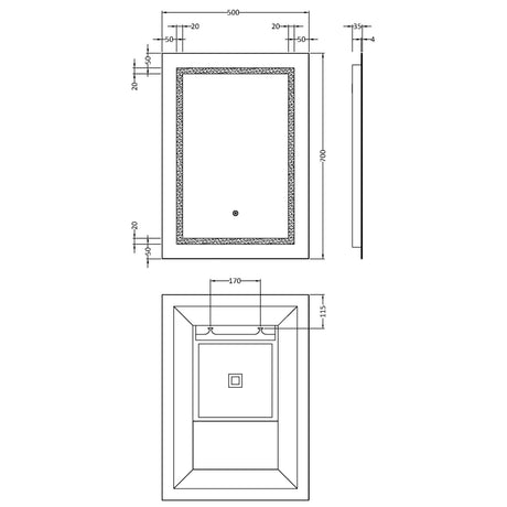 Rectangular LED Framed Illuminated Touch Sensor Mirror with Demister, 700mm x 500mm