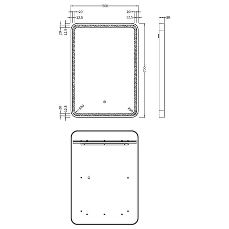 Rectangular LED Illuminated Touch Sensor Framed Mirror with Demister, 700mm x 500mm