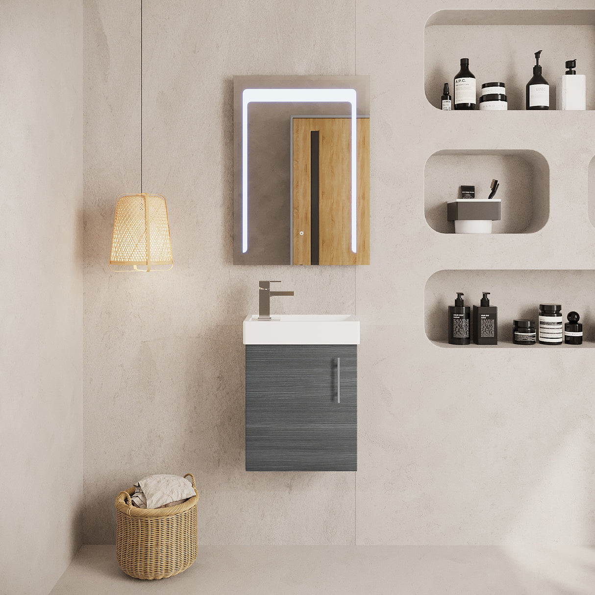 Compact Cloakroom Vanity Basin Unit, 400mm - Choice of Mount Type, Colour and Handle Finish