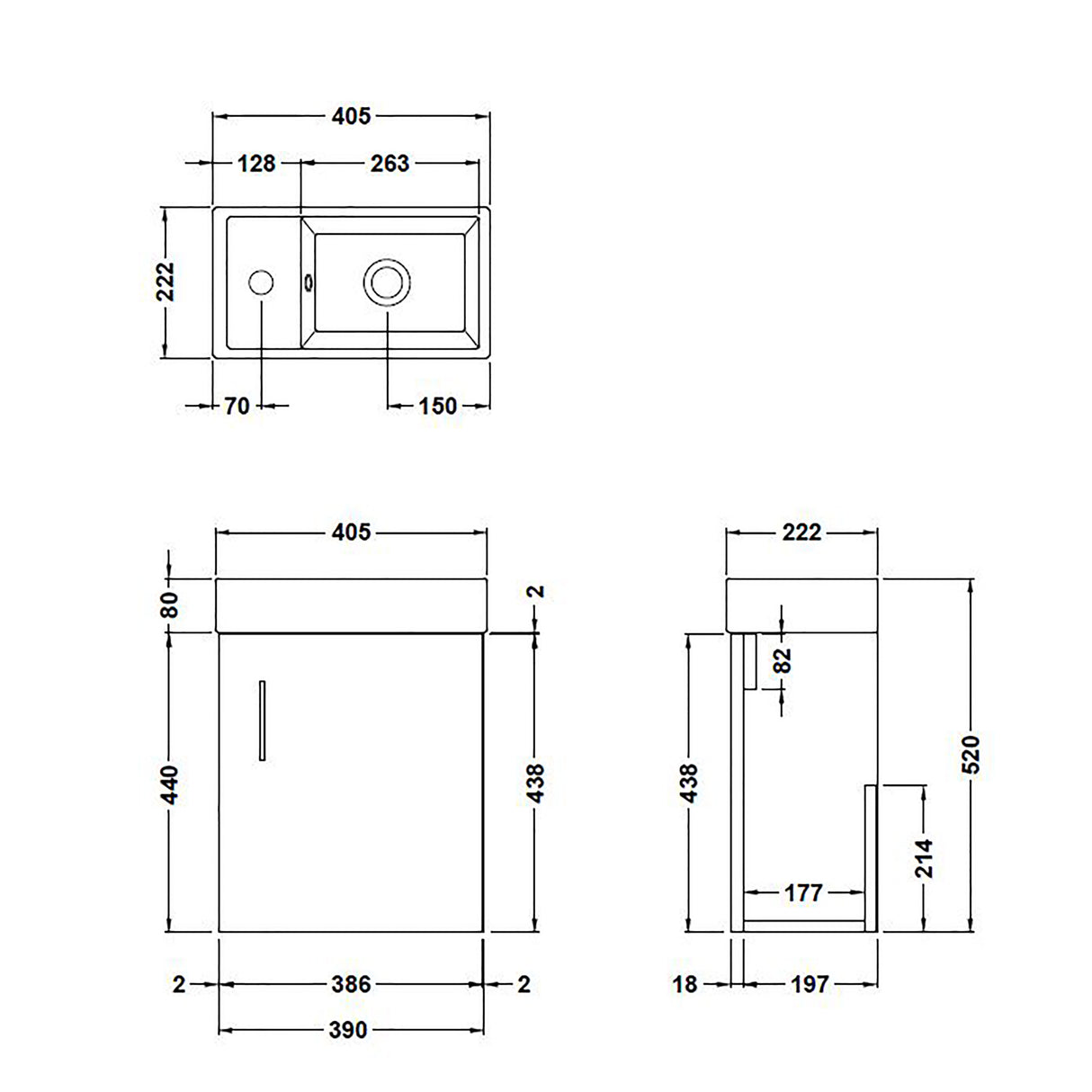 Compact Cloakroom Vanity Basin Unit, 400mm - Choice of Mount Type, Colour and Handle Finish