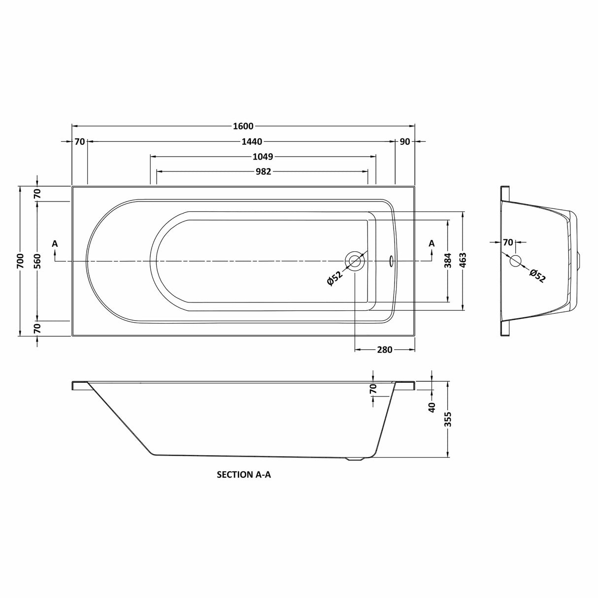 Round Single Ended Bath & Leg Set- Multiple Sizes Available