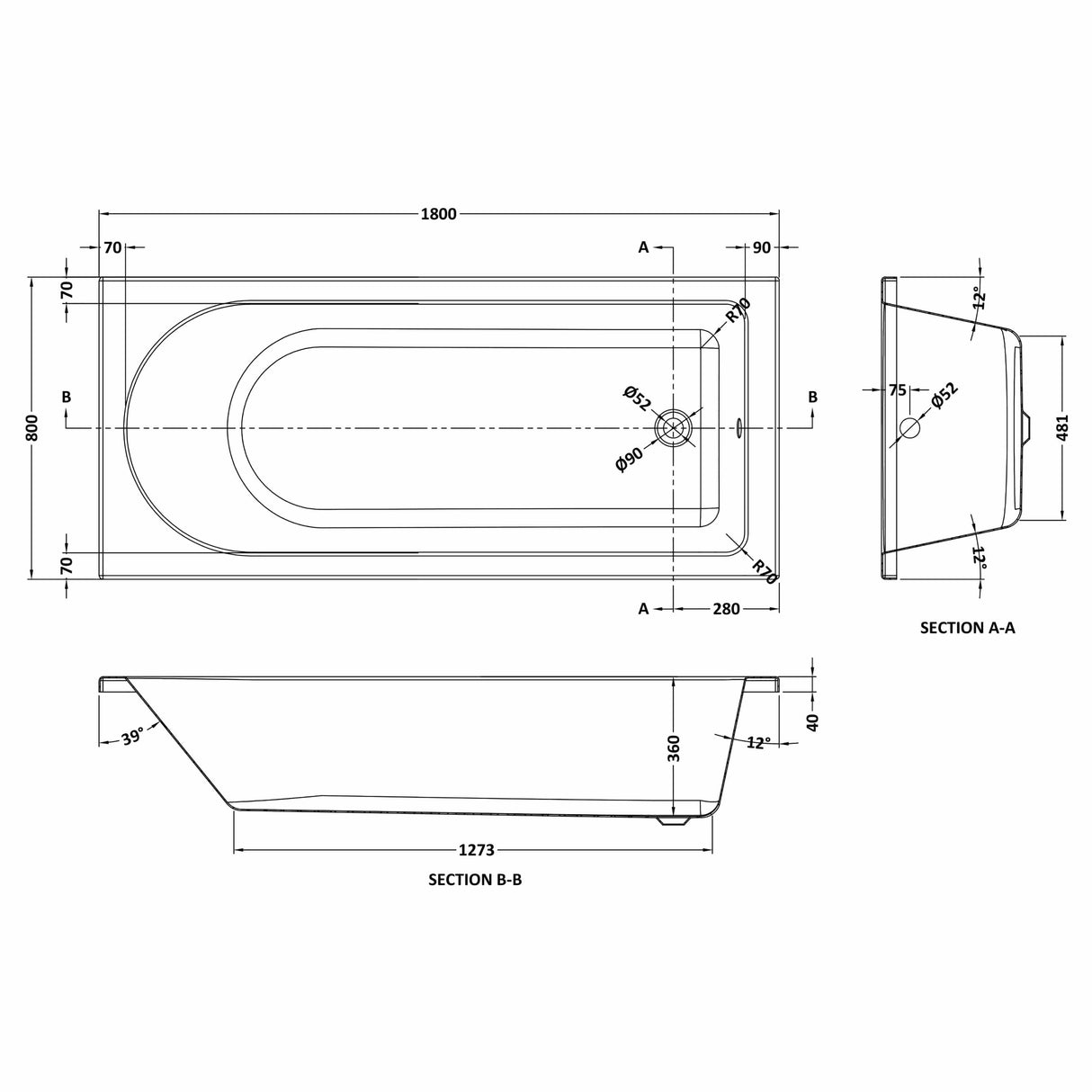Round Single Ended Bath & Leg Set- Multiple Sizes Available