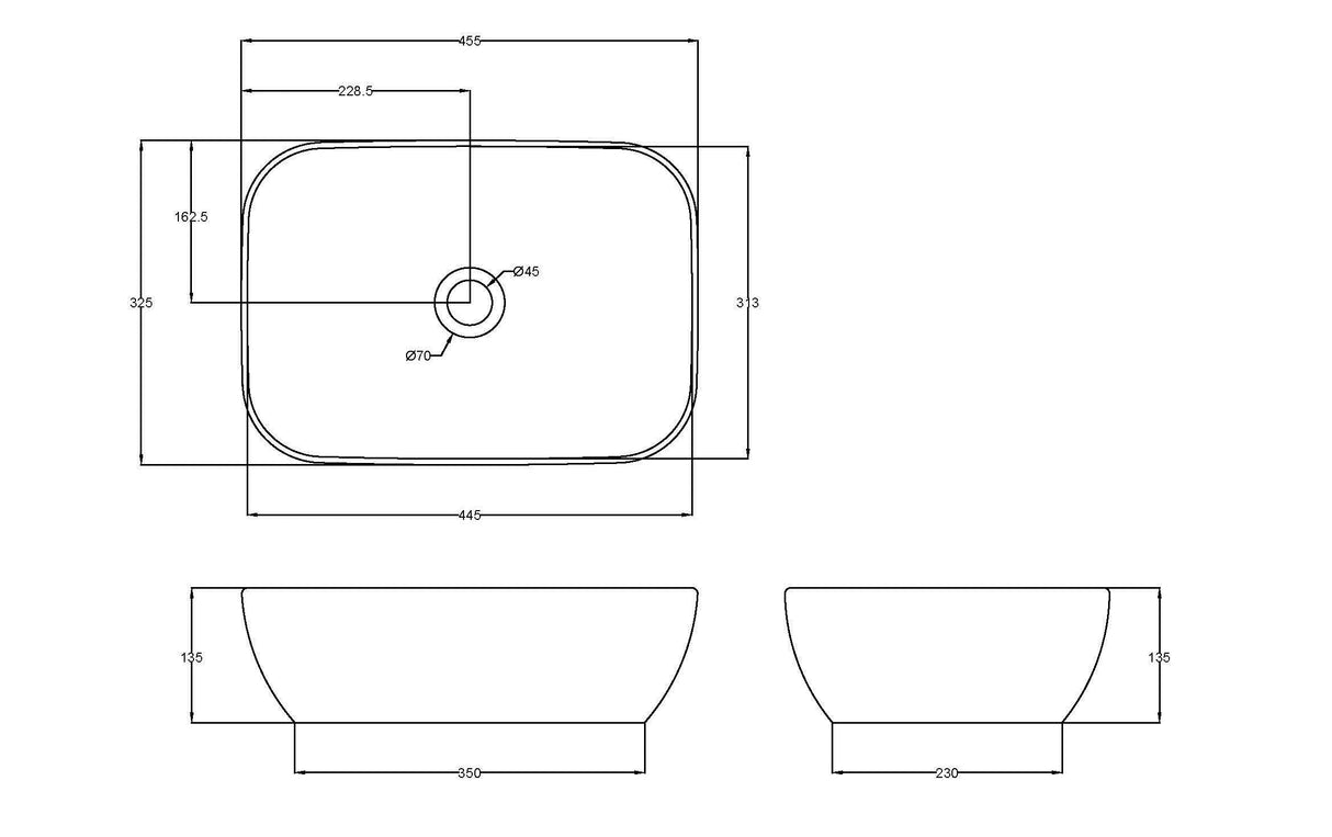 Soft Rectangular Countertop Basin – Gloss White Ceramic Vessel Without Overflow