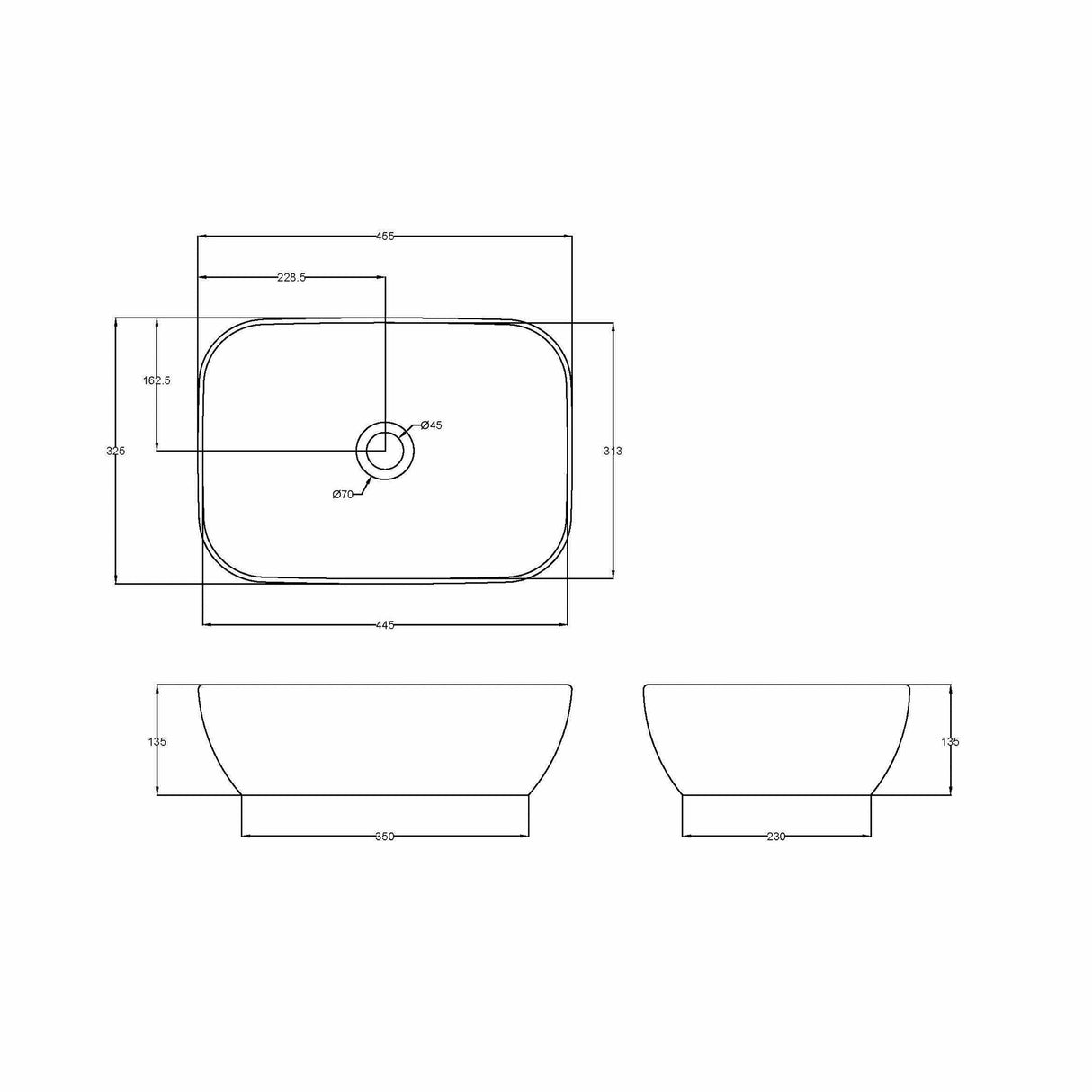 Soft Rectangular Countertop Basin – Gloss White Ceramic Vessel Without Overflow