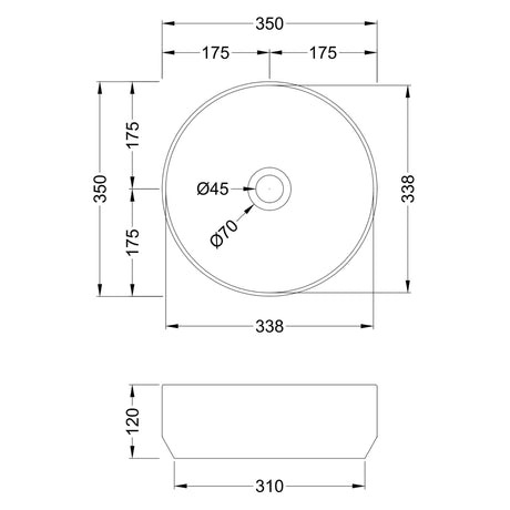 350mm Round Countertop Basin – Gloss White Ceramic Vessel Without Overflow