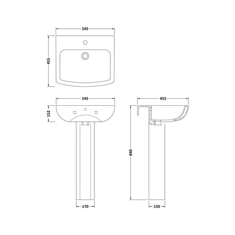 Sleek Modern White 545mm Round Bathroom Basin & Pedestal