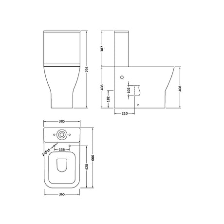 Rimless Flush-to-Wall Close Coupled Toilet with Soft-Close Seat – White