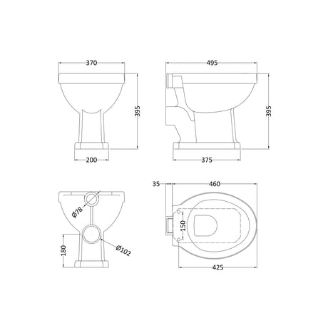 Madeley Traditional Toilet with High Level Cistern, Flush Pipe Kit and Soft Close Toilet Seat