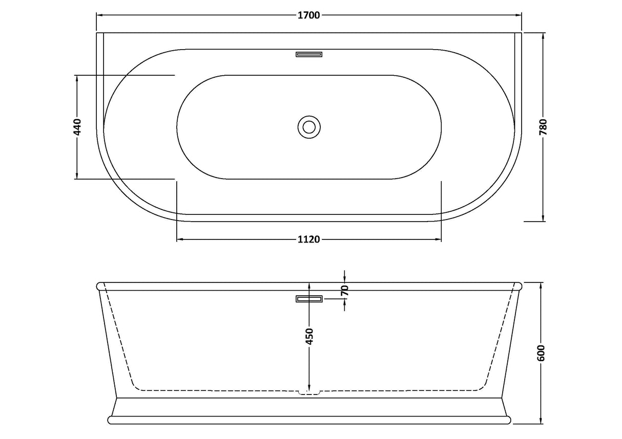 Contemporary Back To Wall Freestanding Bath from Balterley - Multiple Sizes Available