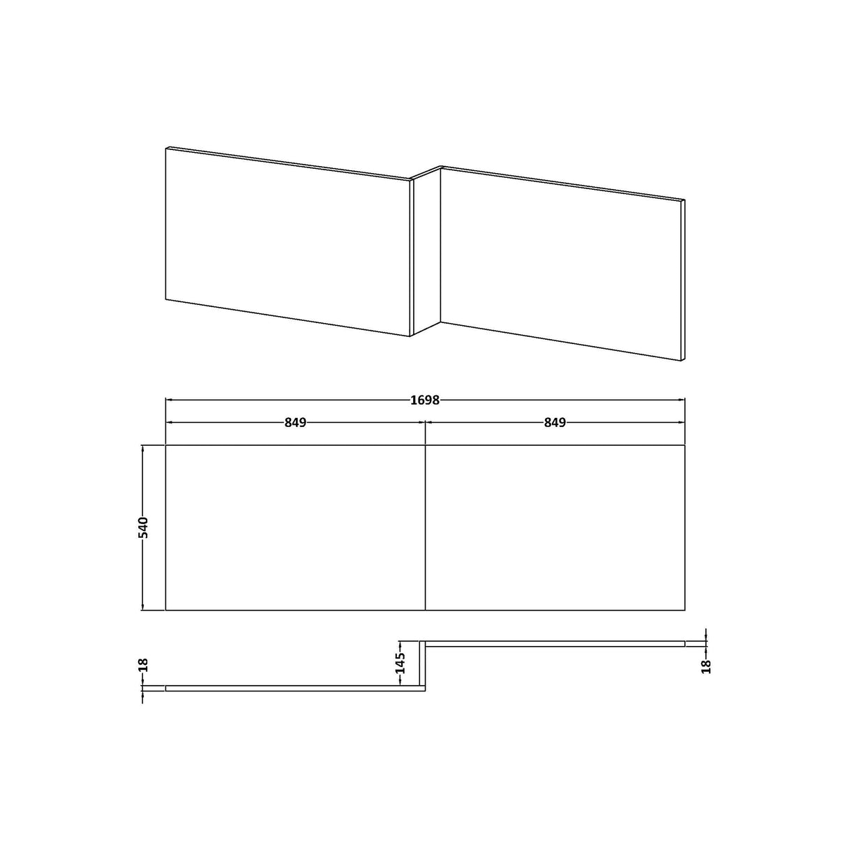 1700mm Waterproof Square Shower Bath Front Panel - Gloss White